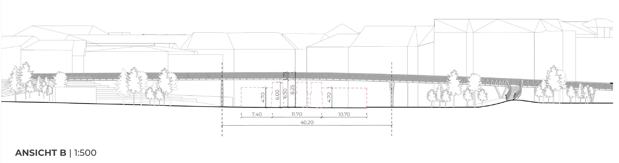 Presentation board 2 · approach-bridge elevation in its street and park setting.