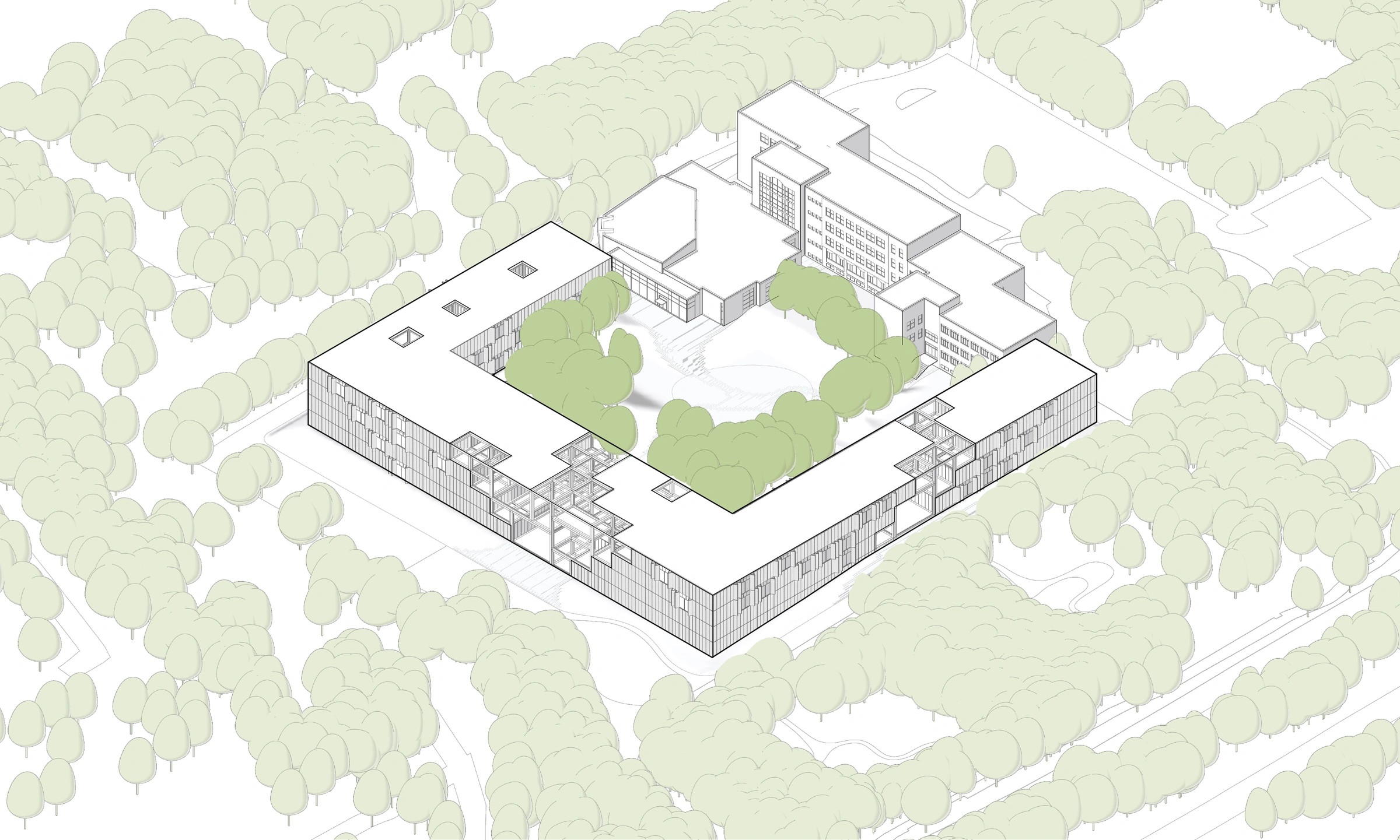 Complete environmental axonometric: retained green