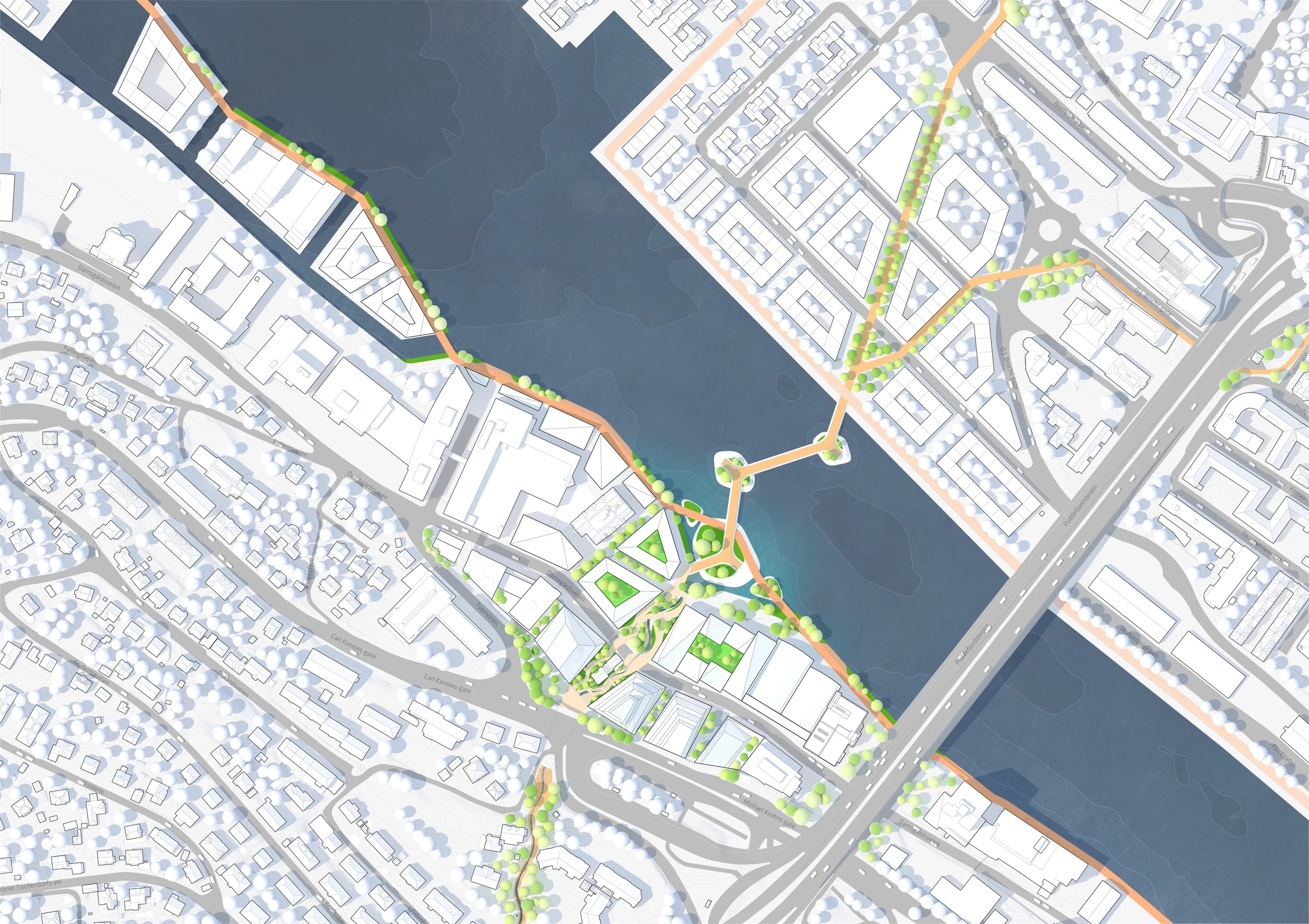 Complete Fjorden illustrative site plan at source scale 1:1000