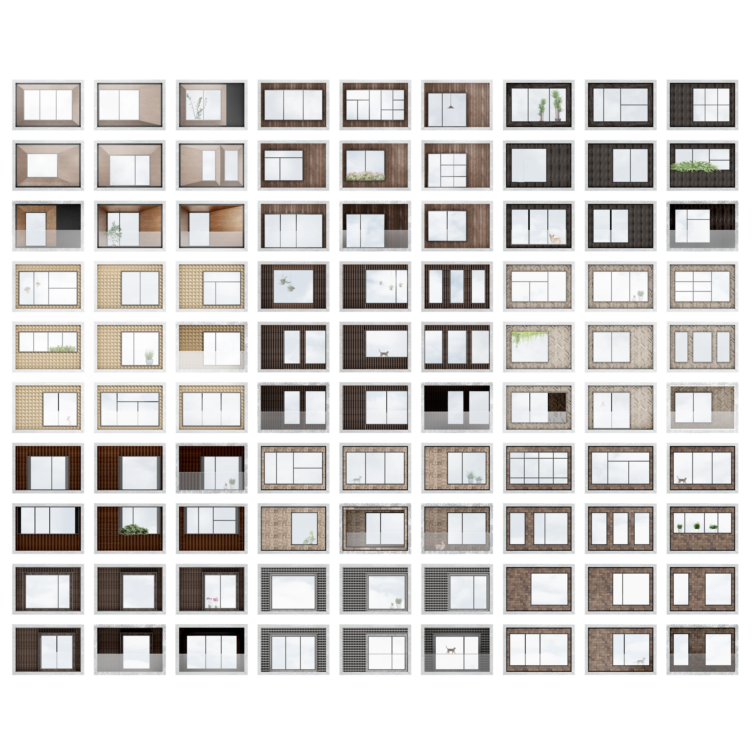 Full catalogue of Superframe timber façade modules and opening variations