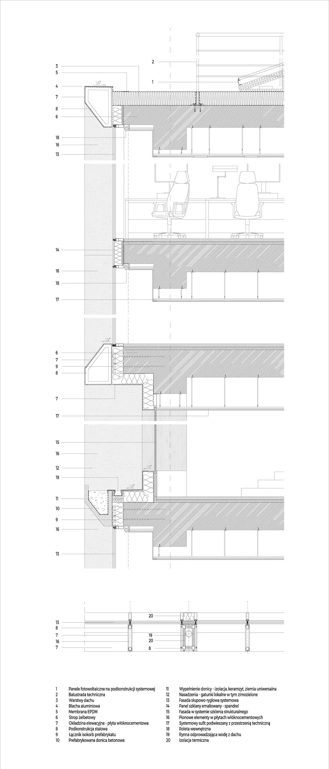 Complete Jubilee façade detail drawing with original dimensions and annotations