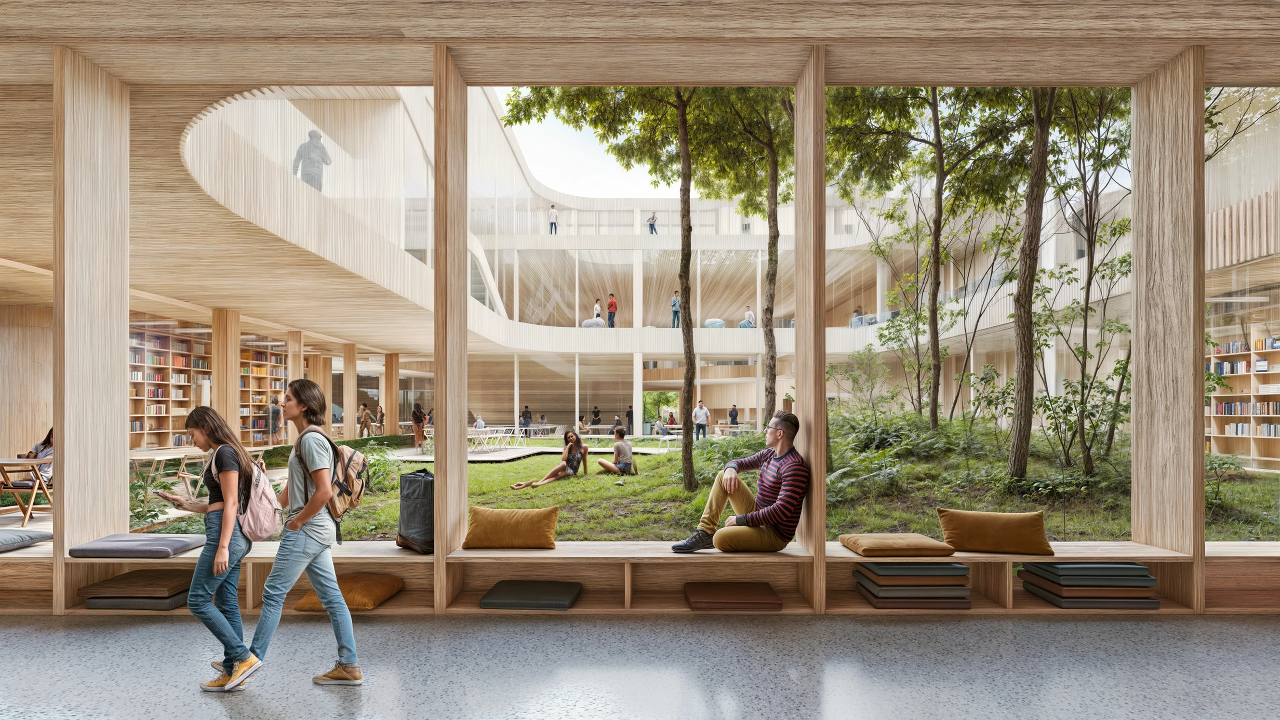 Planted internal courtyard framed by the proposed school learning spaces