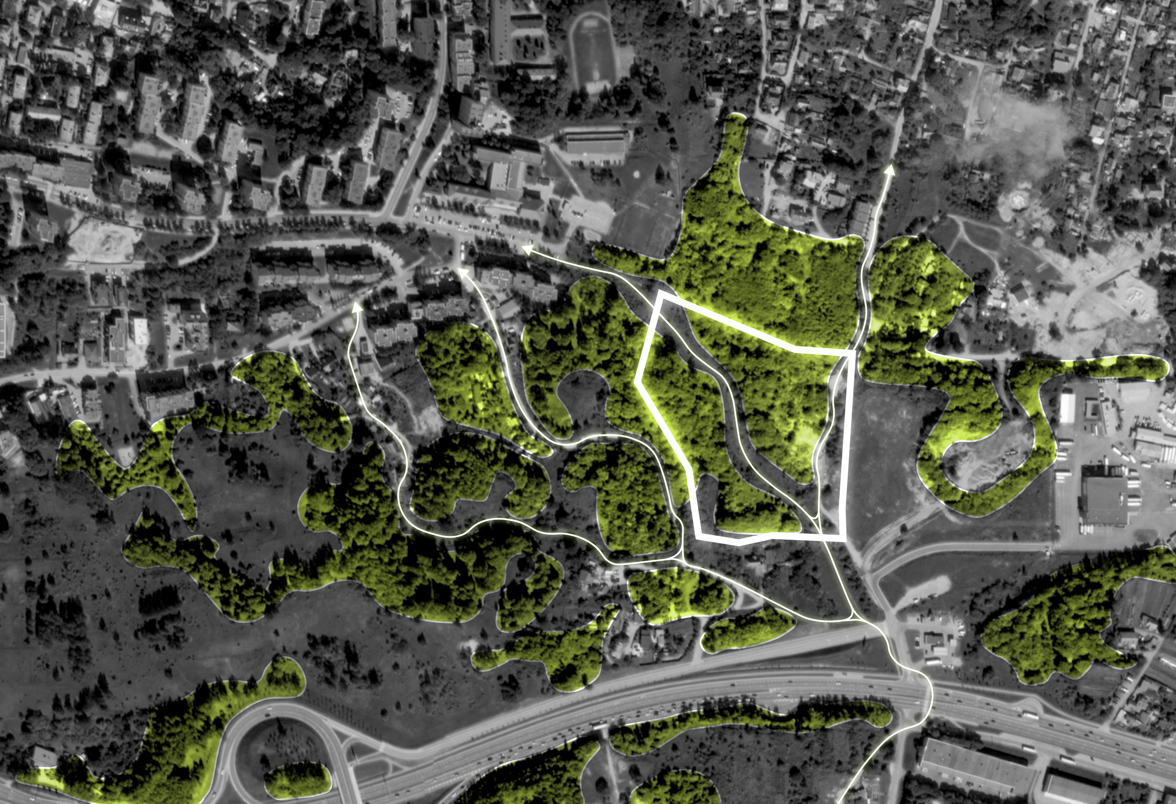Complete source map locating the site within surrounding green corridors