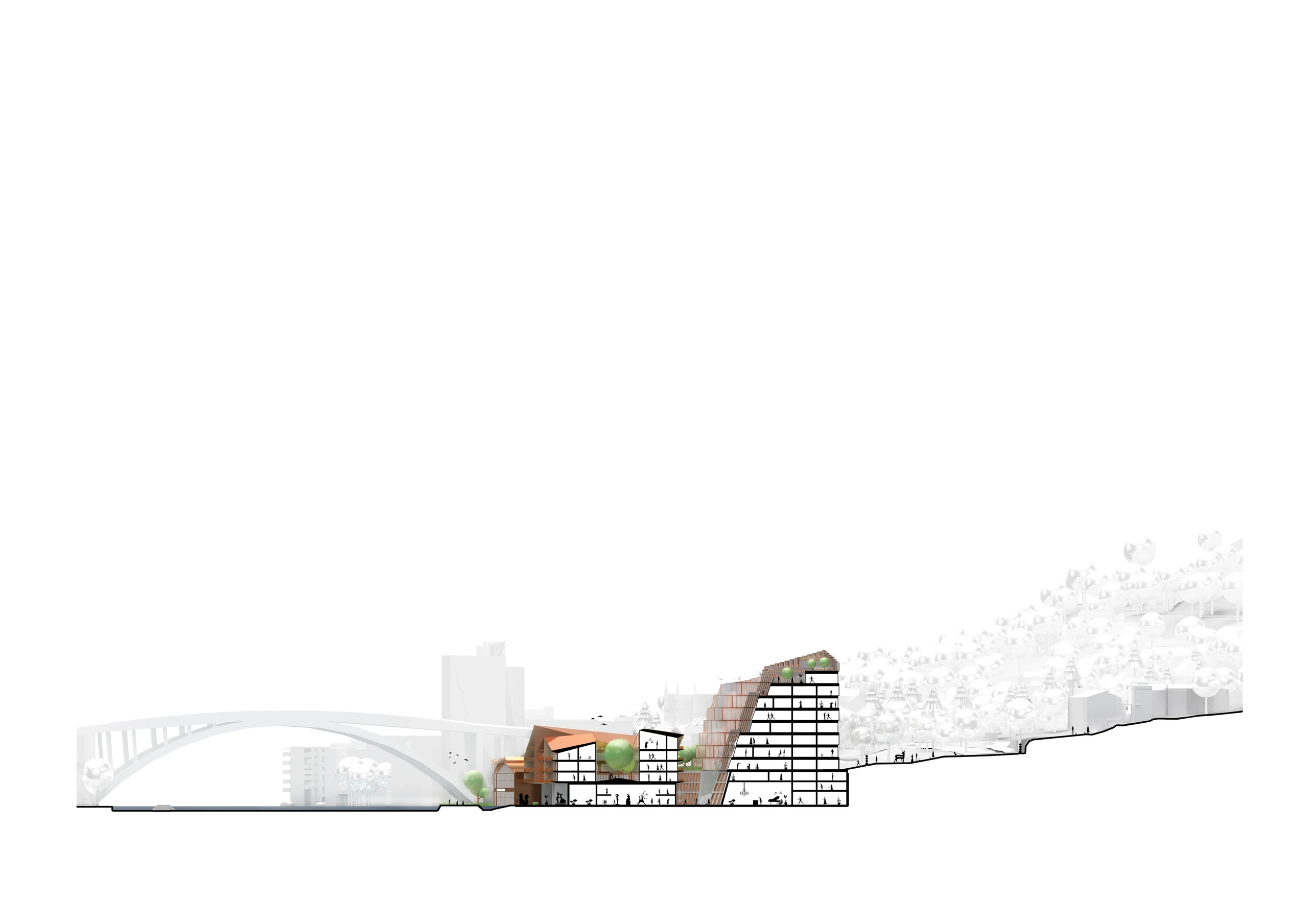 Full architectural section through Fjorden and the hillside