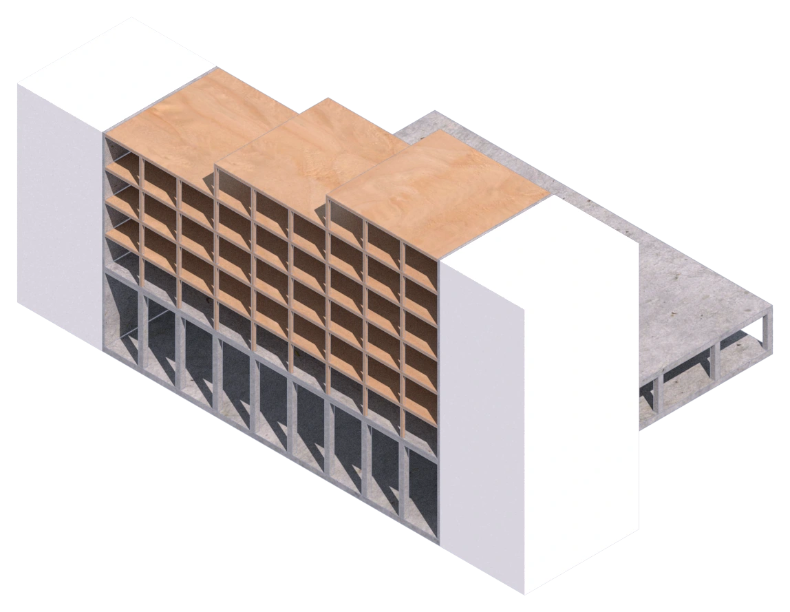 Axonometric of the gallery-access housing typology