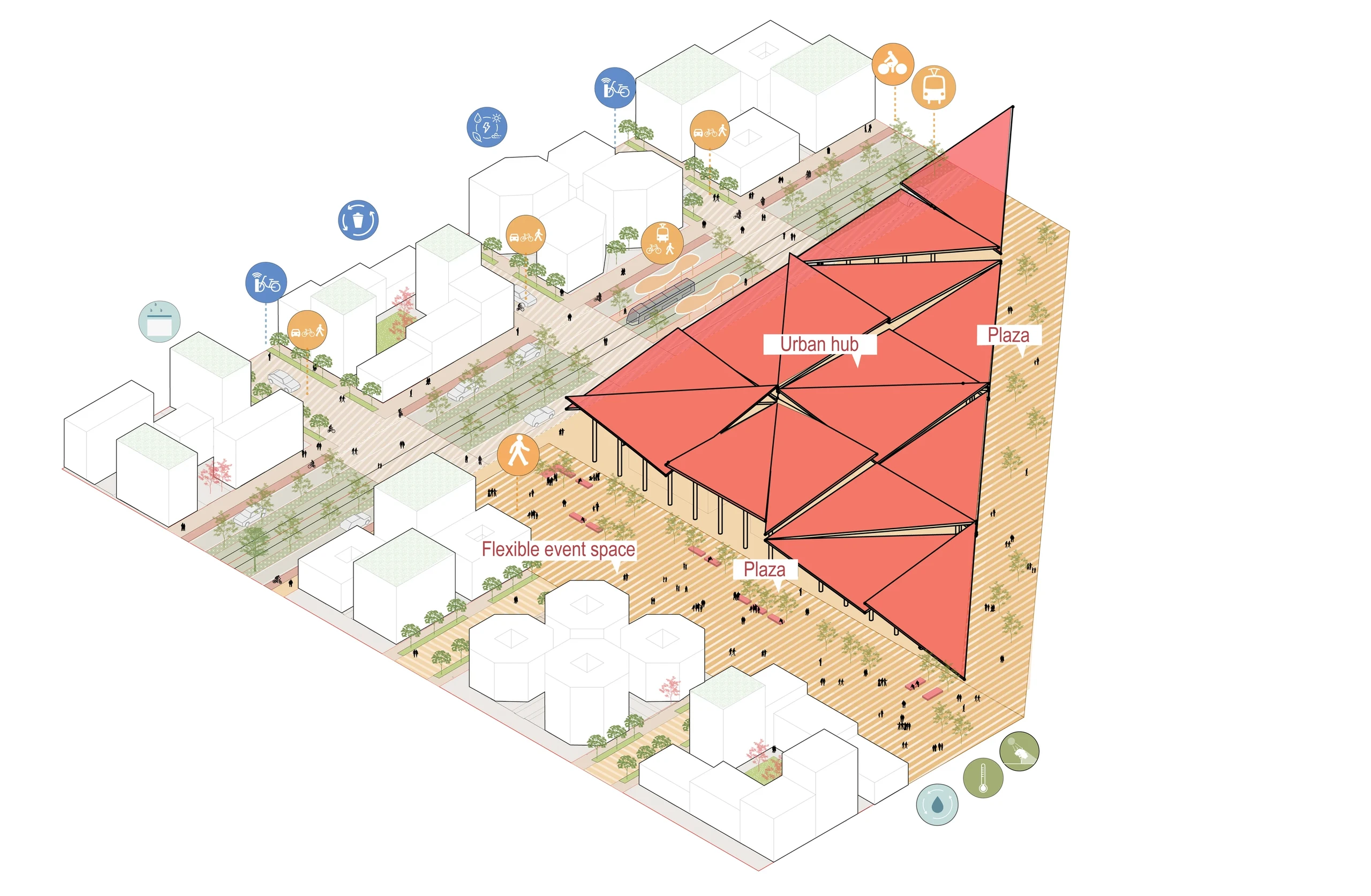 Sohar City, Oman - Civic destinations mark the points of the framework
