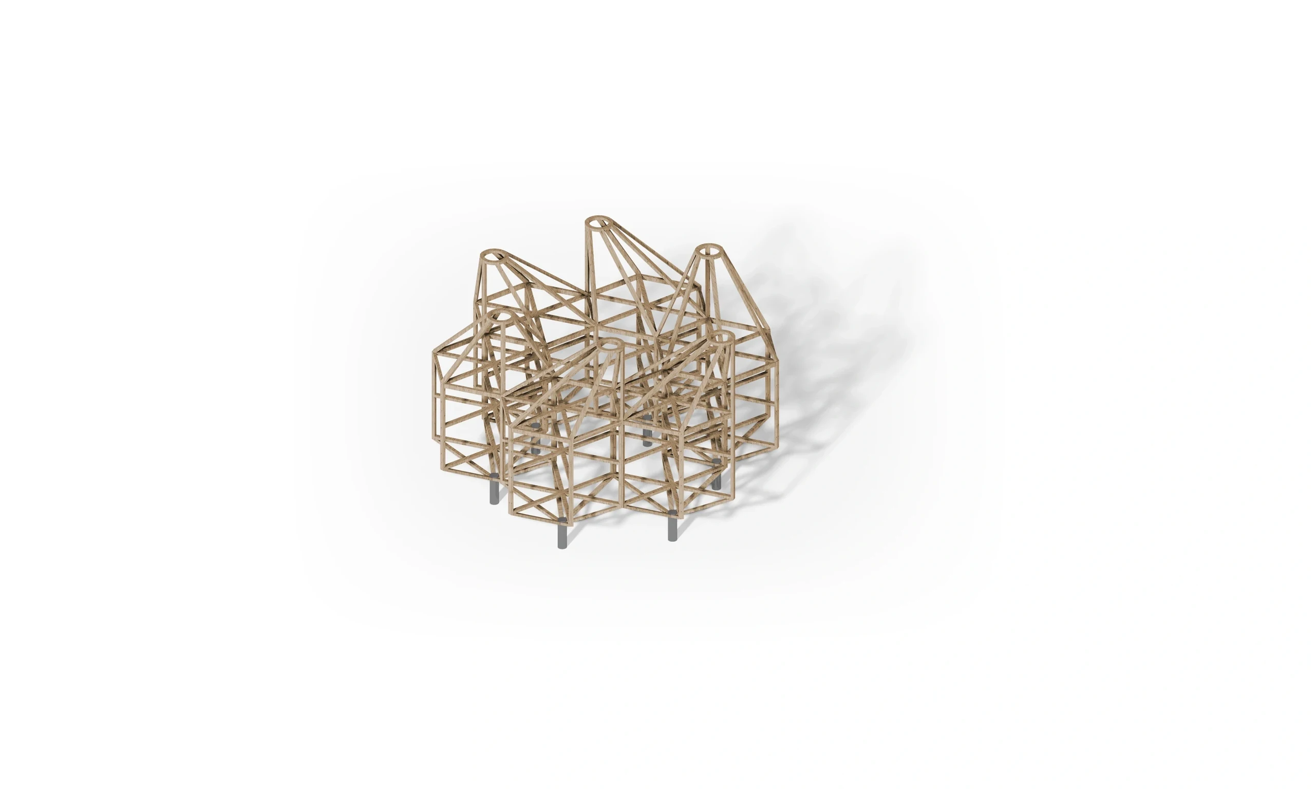 Timber structural concept — complete axonometric.