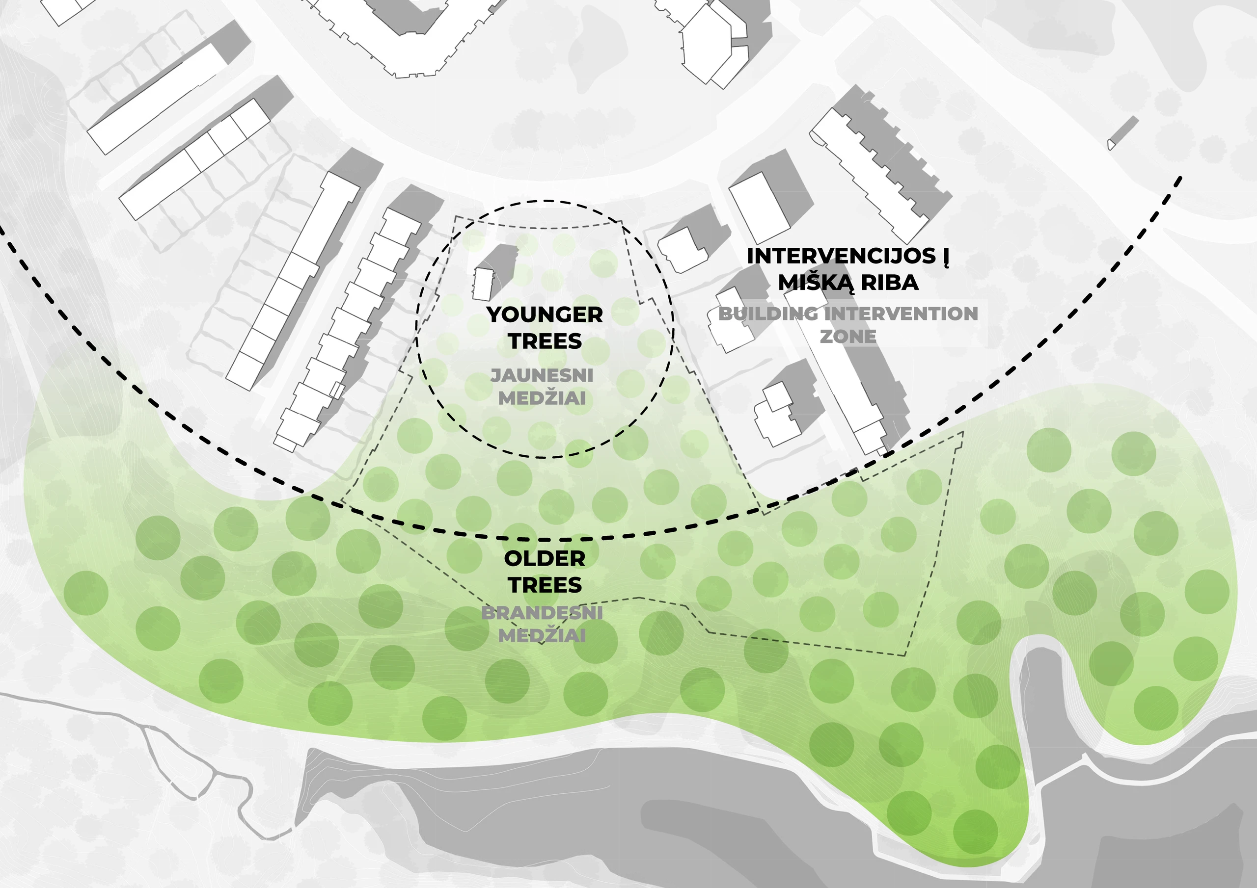 Complete Forest Nexus site-generation diagram showing tree value and intervention zone