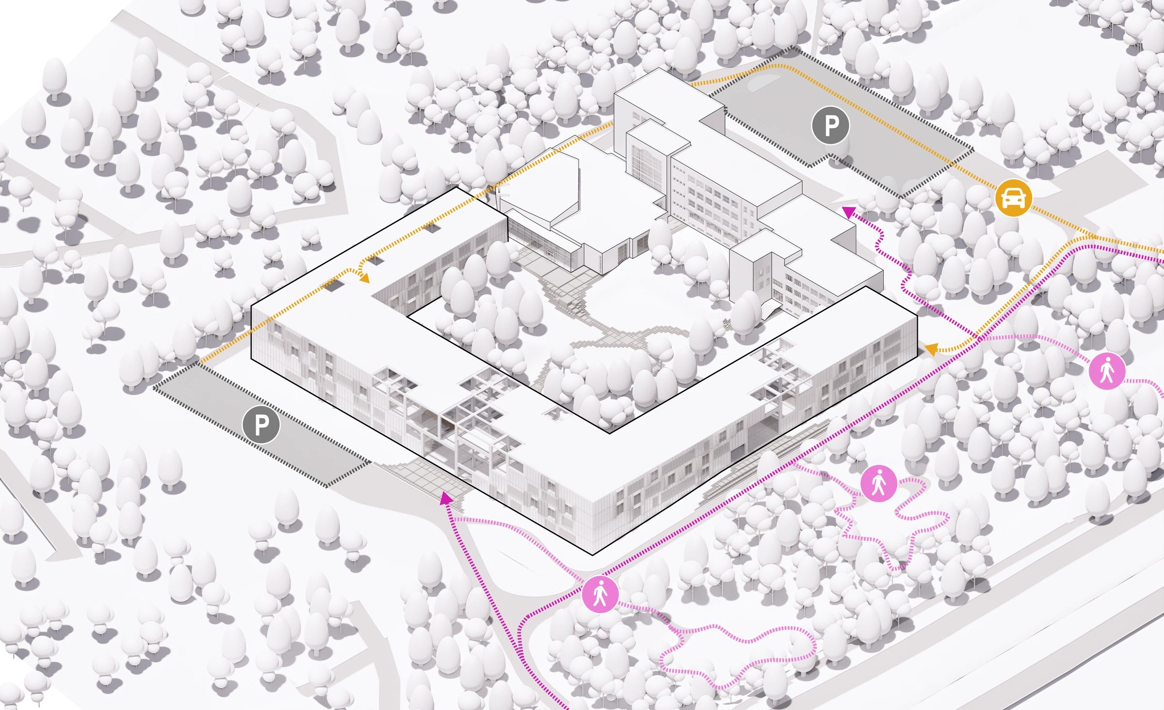 Complete source axonometric: An approachable campus edge
