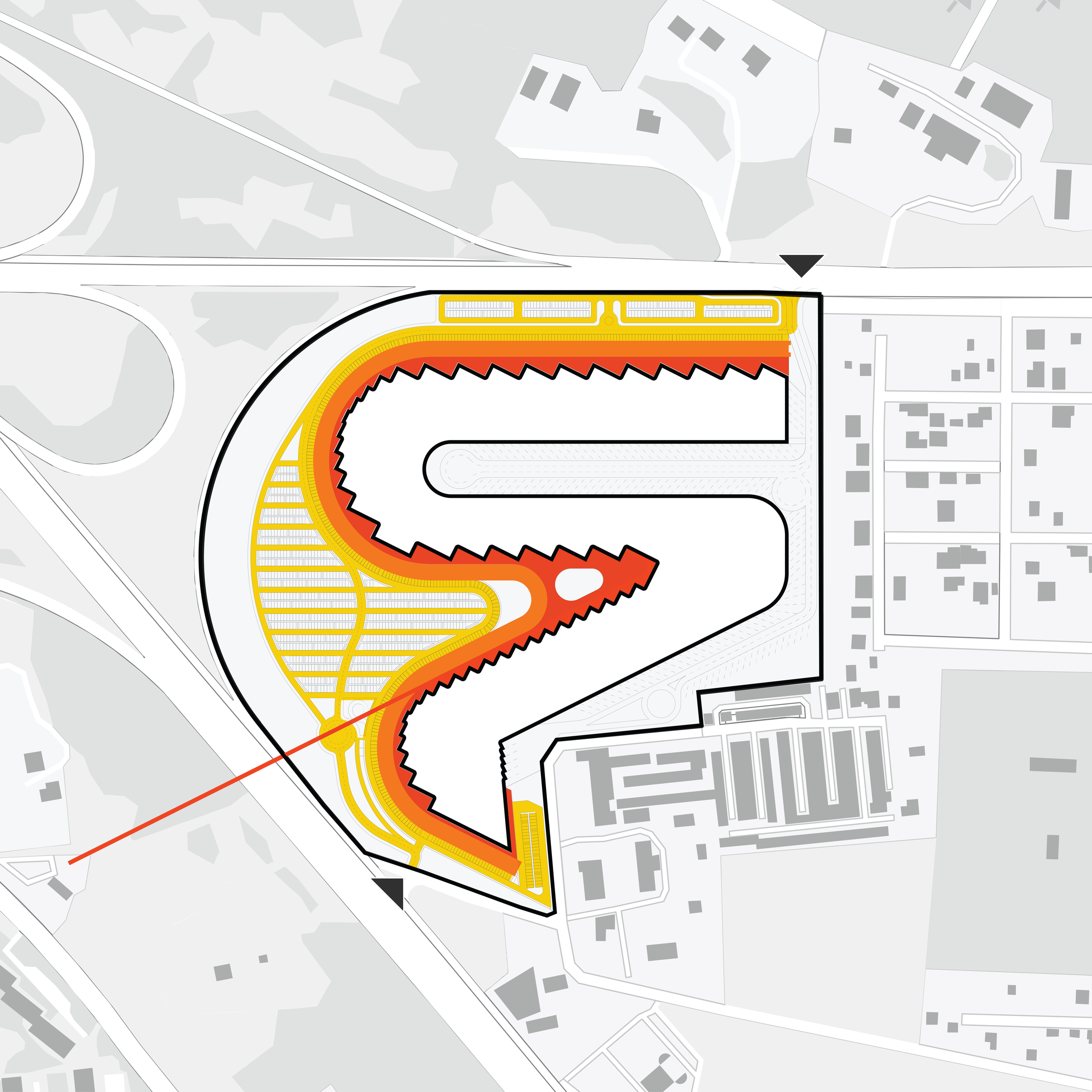 Complete source zoning diagram identifying public routes and gathering spaces