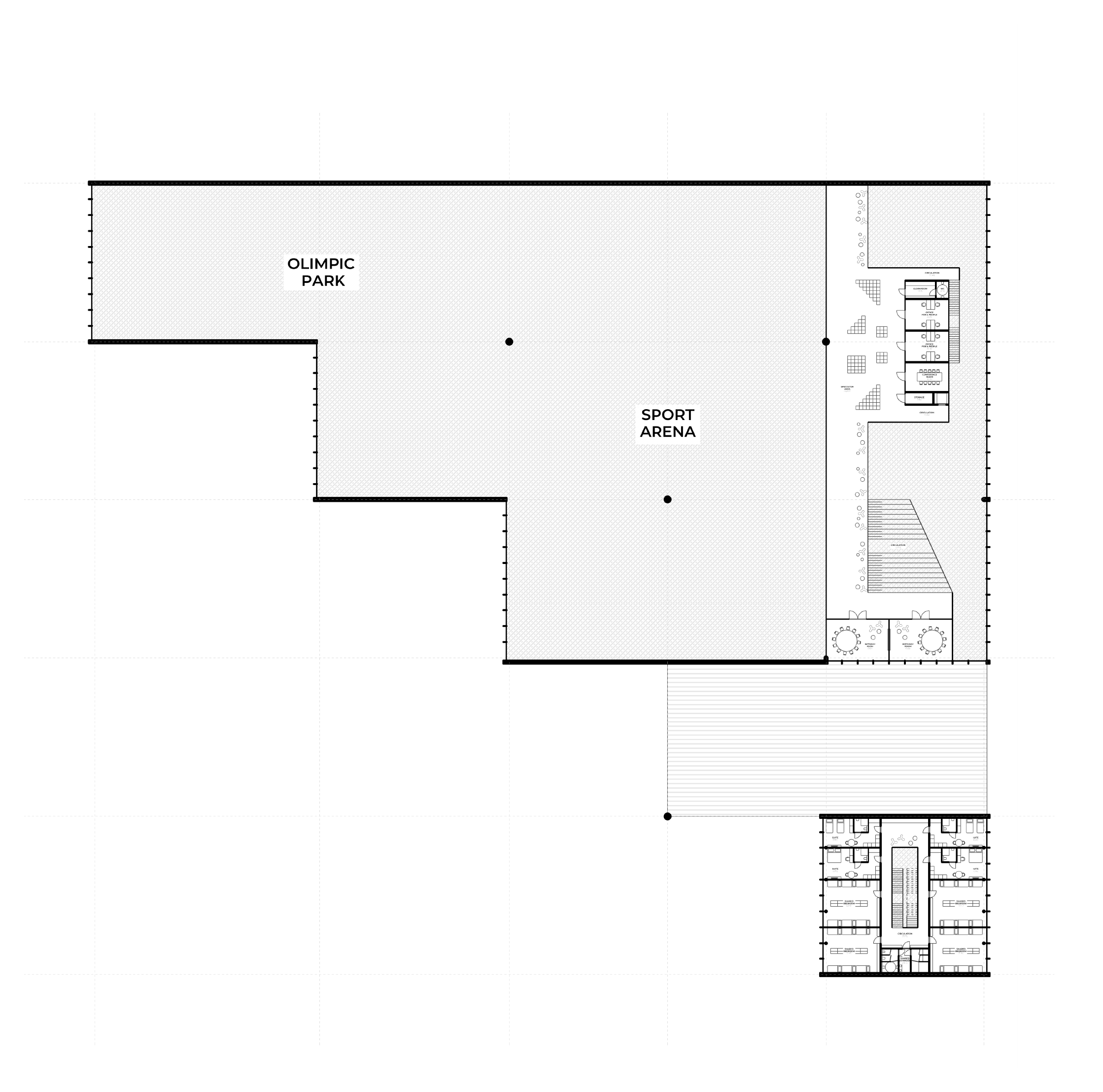Complete upper-floor source drawing with spectator and supporting accommodation