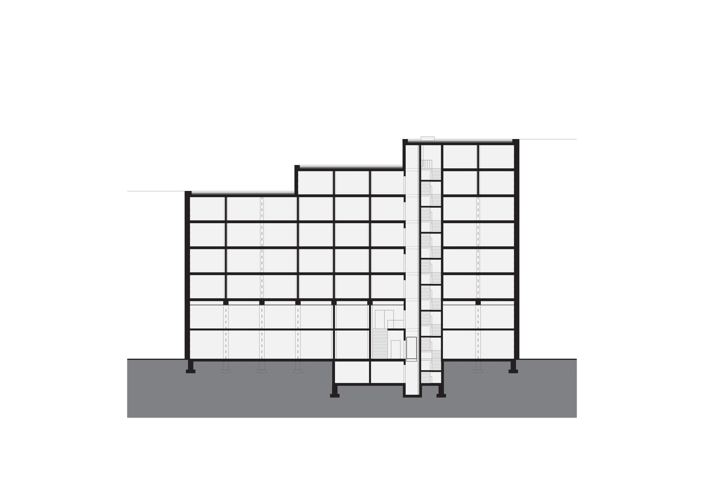 Complete section of the gallery-access housing model