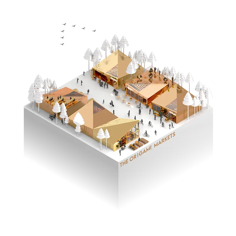 Re-Creational Pavillions — axonometric project illustration