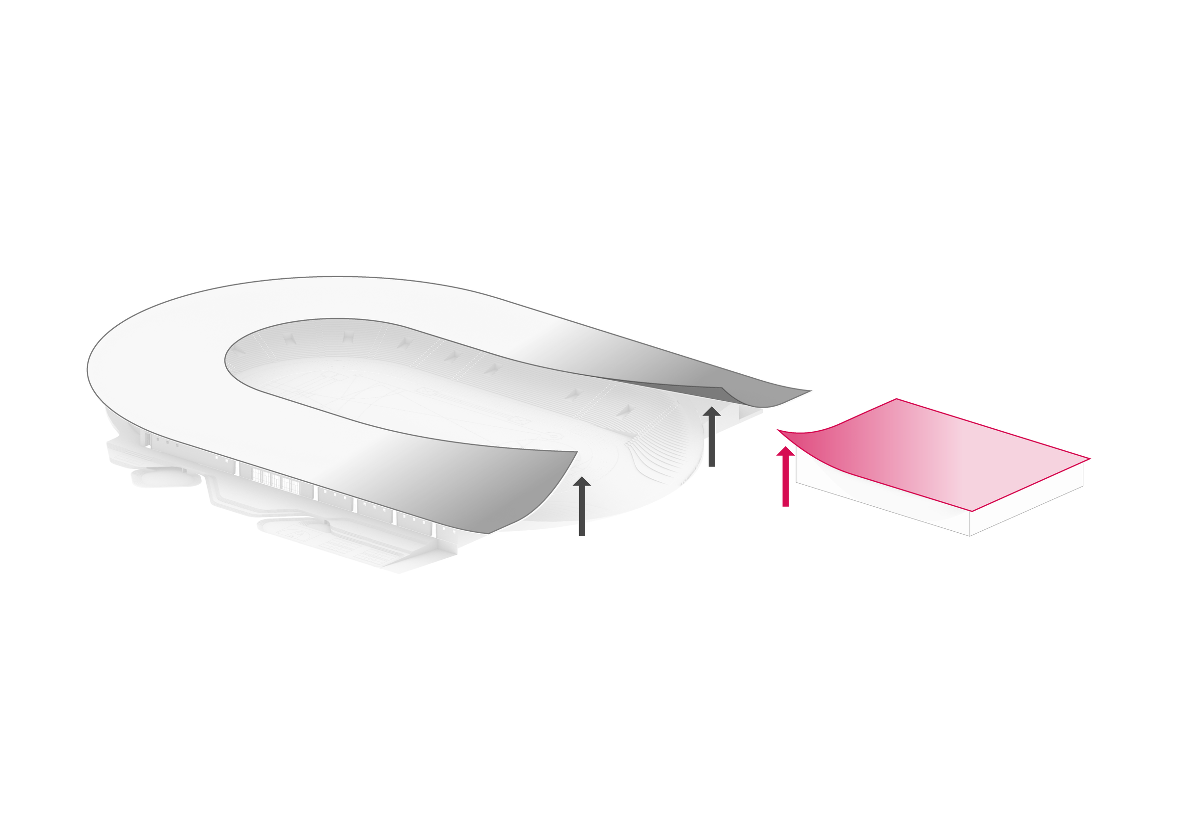 Complete SKRA sports hall concept derived from the stadium canopy profile
