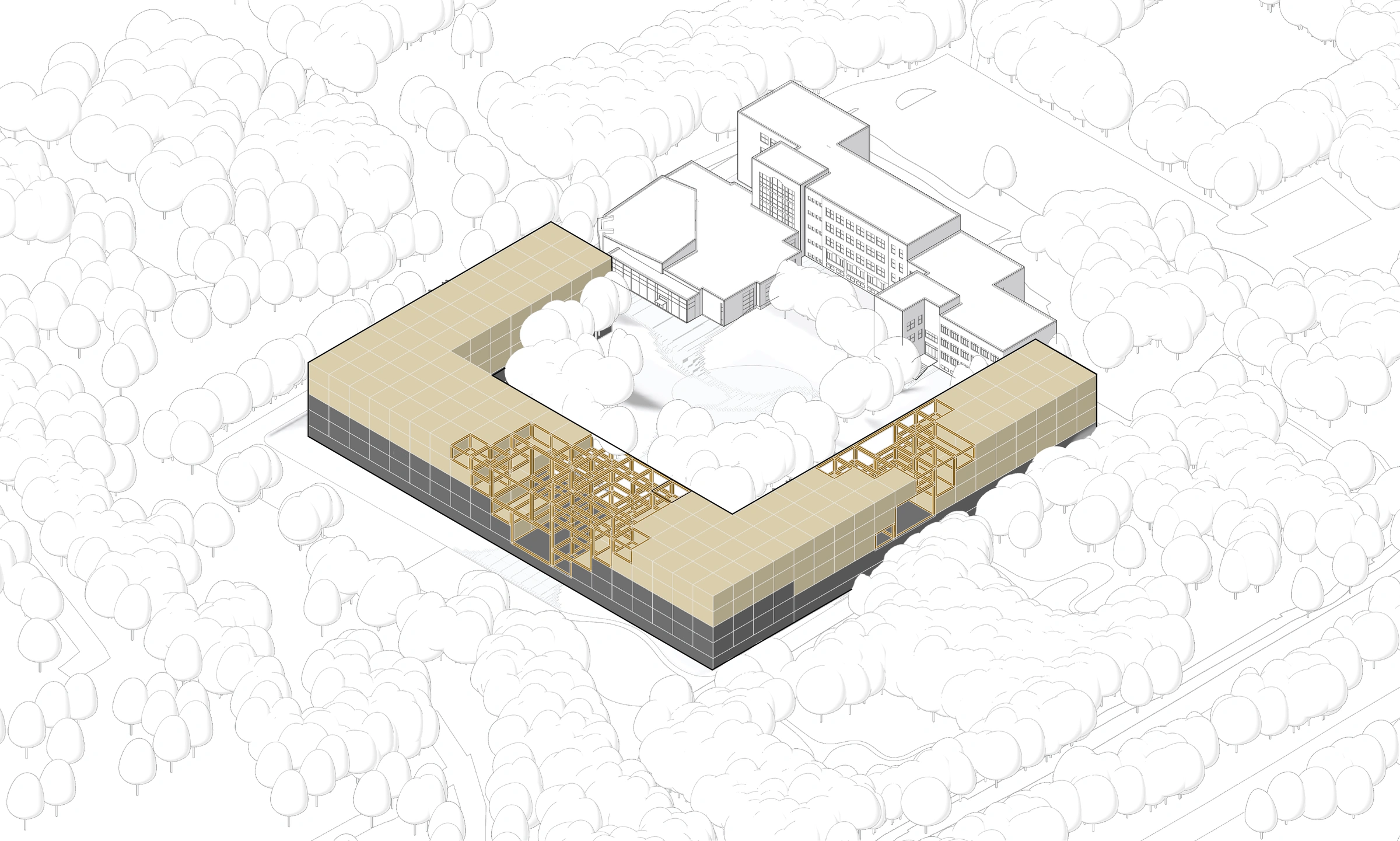 Complete environmental axonometric: hybrid structure