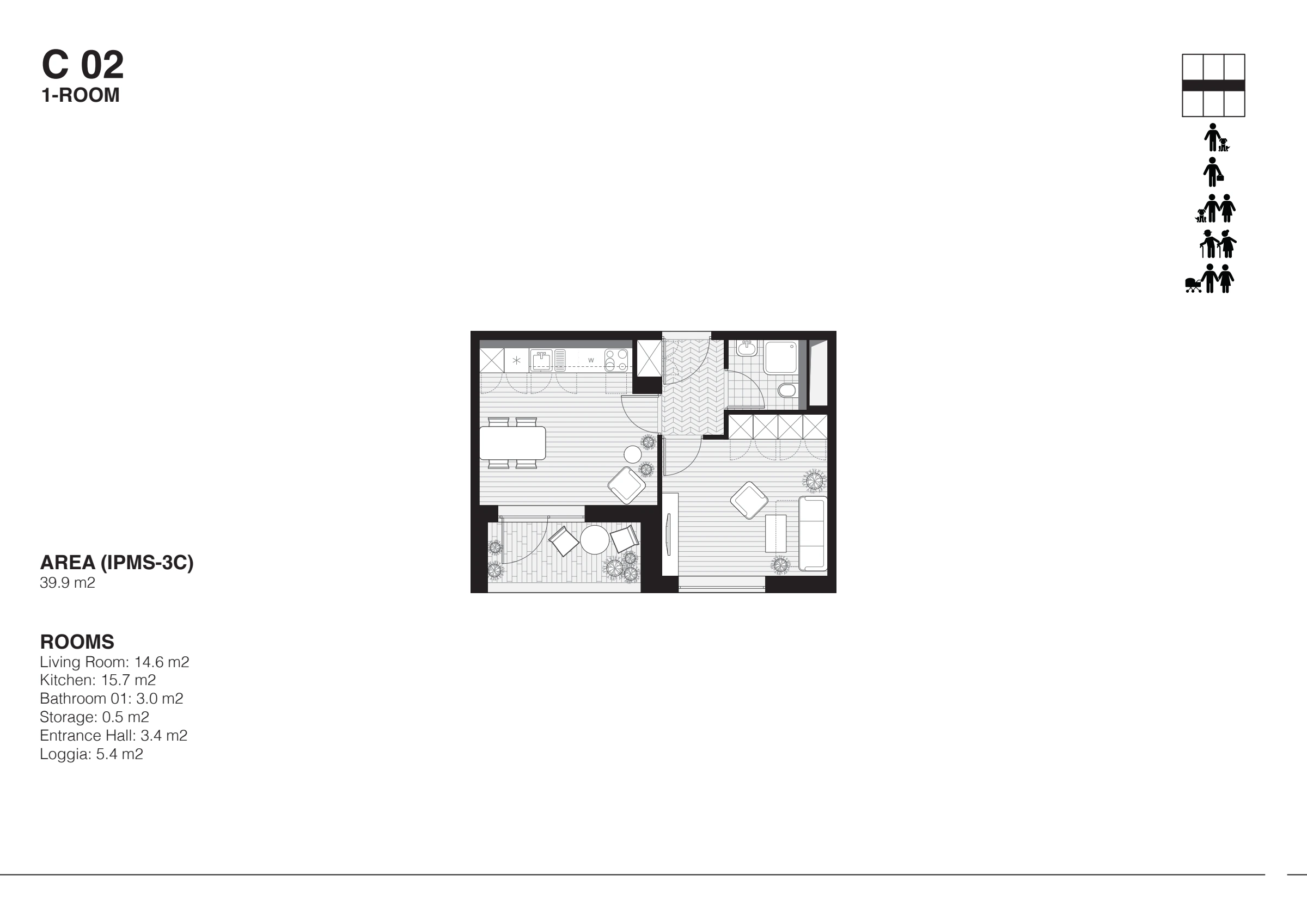 Complete C02 one-room apartment drawing