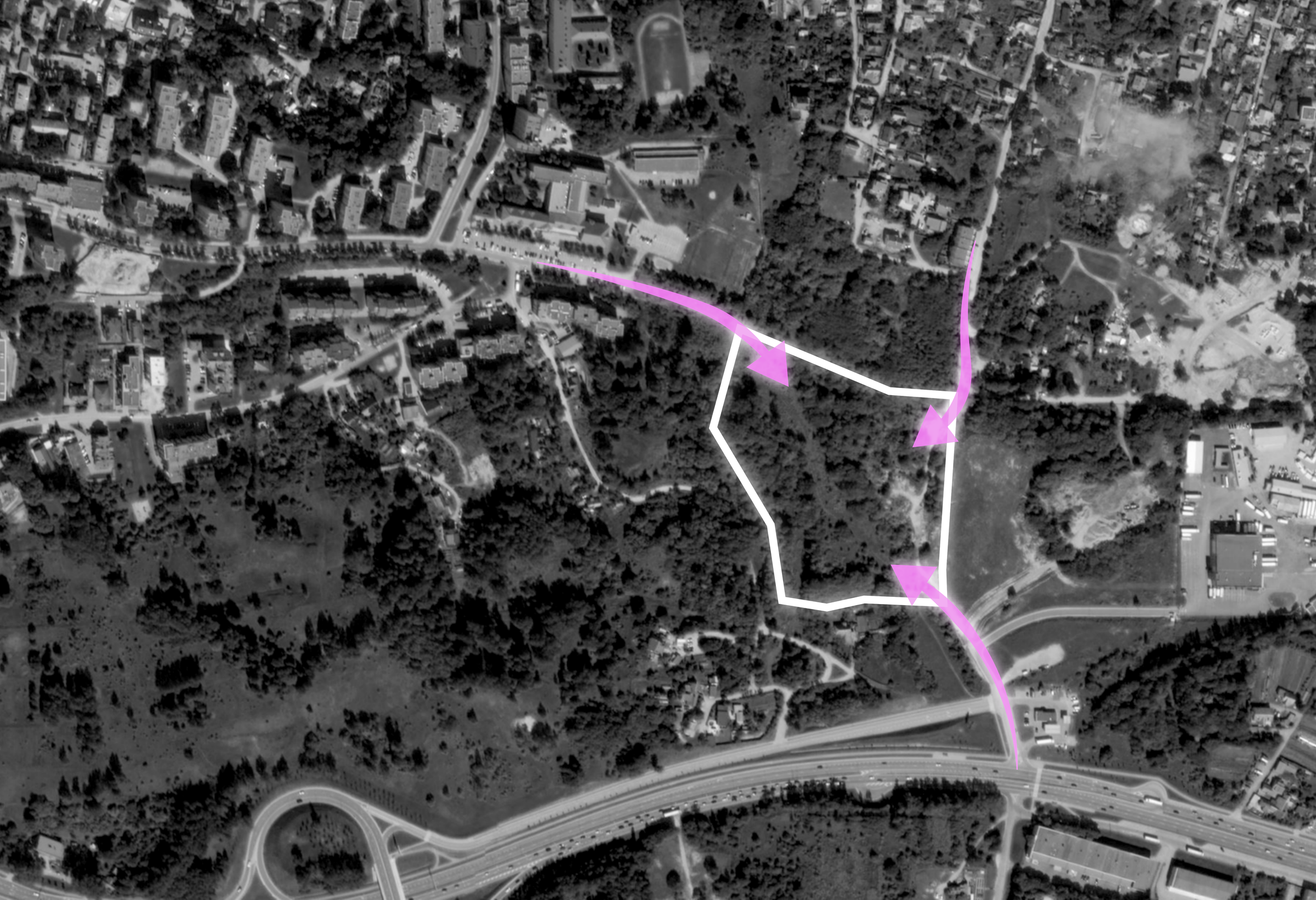 Complete source map showing the site and proposed connections to surrounding roads