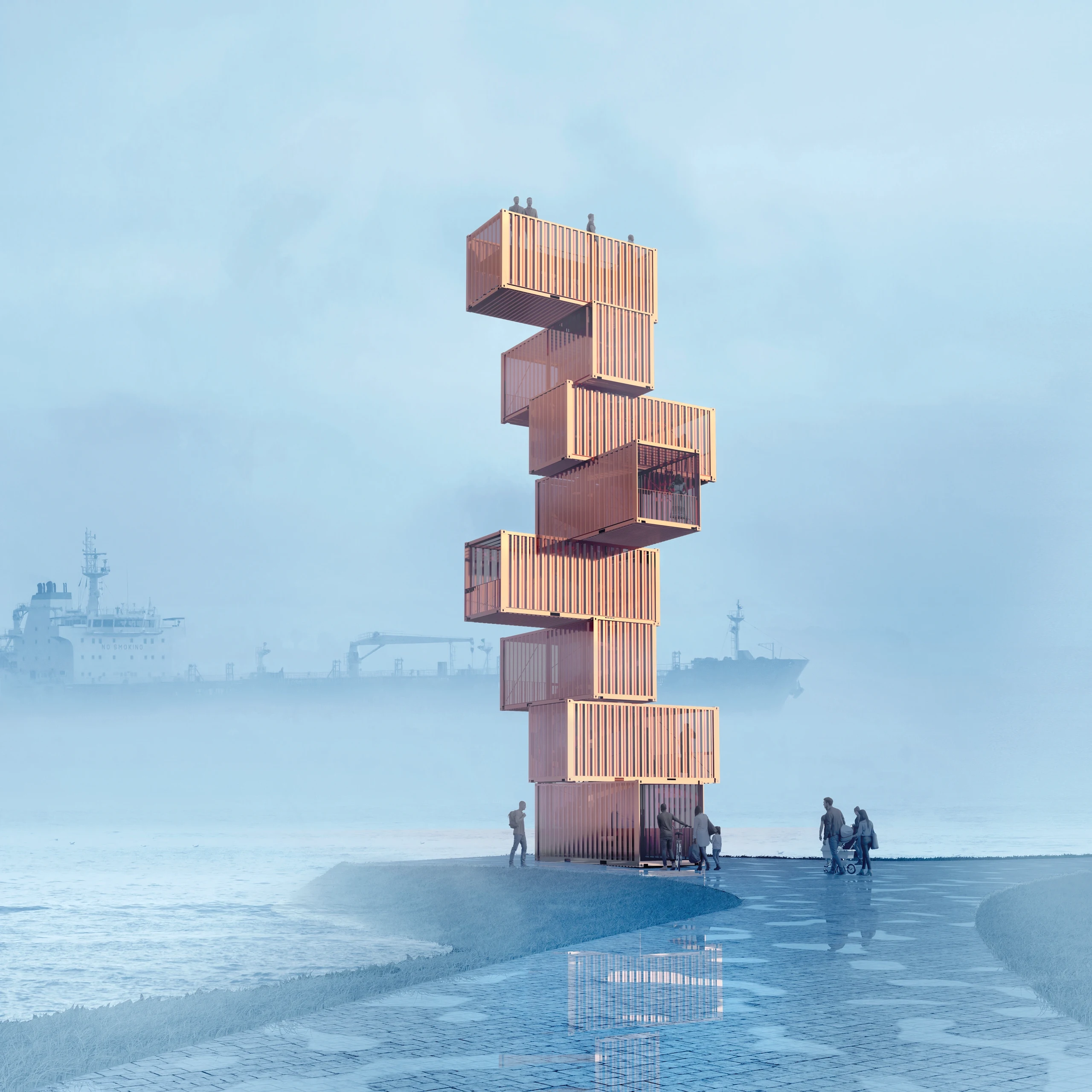 Proposed Container Tower at pedestrian level on the Terneuzen waterfront