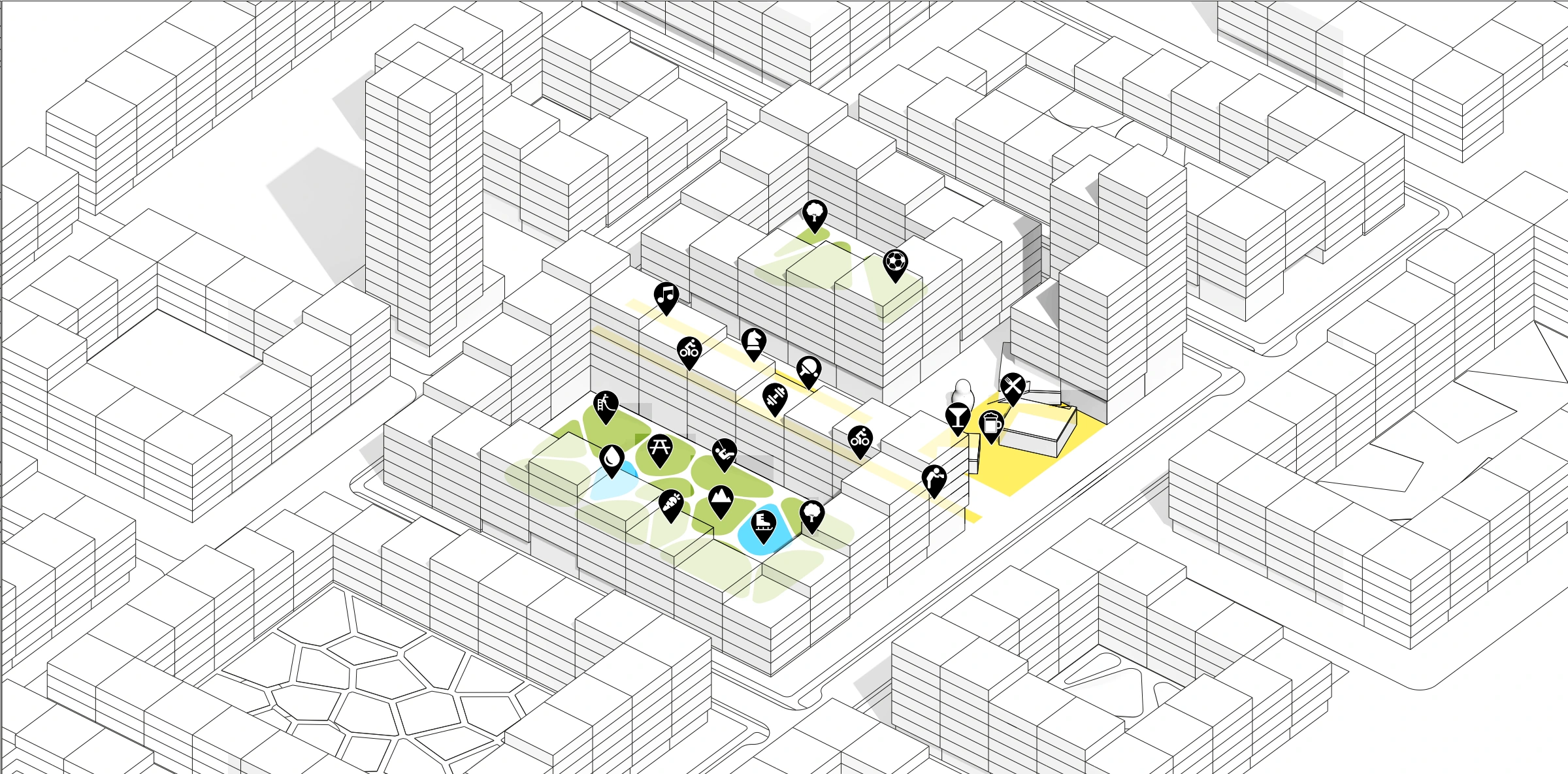 Diagram showing the school and its relationship to the enclosed courtyard