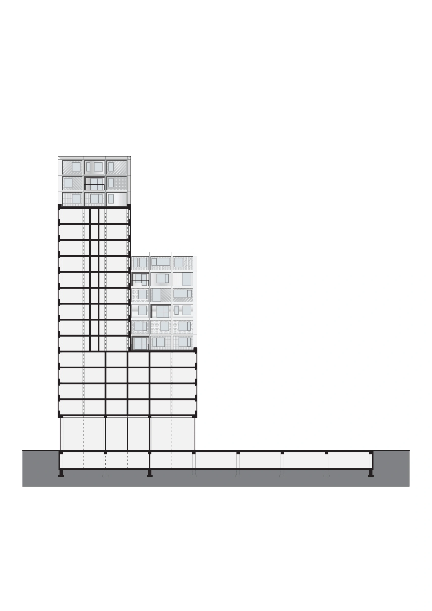 Complete section through the Superframe residential tower