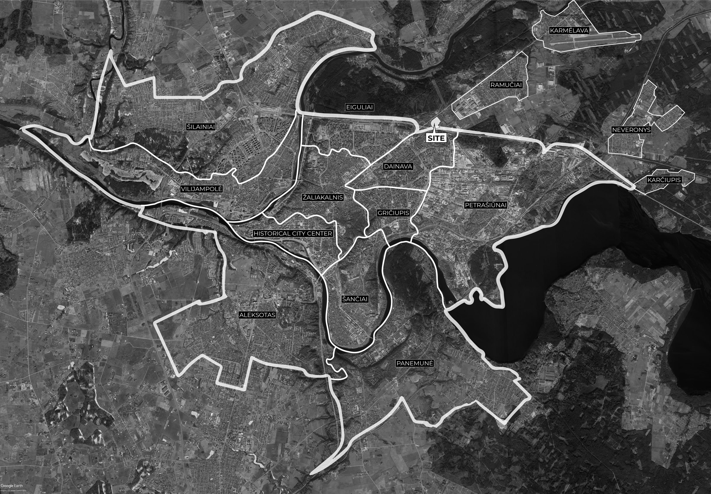 Complete source map locating the commercial proposal at the edge of Kaunas in Lithuania