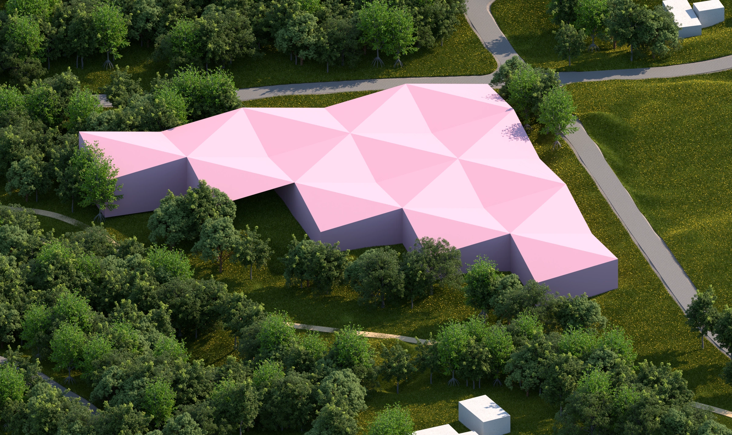 Selected diagonal folded roof option from the original concept studies