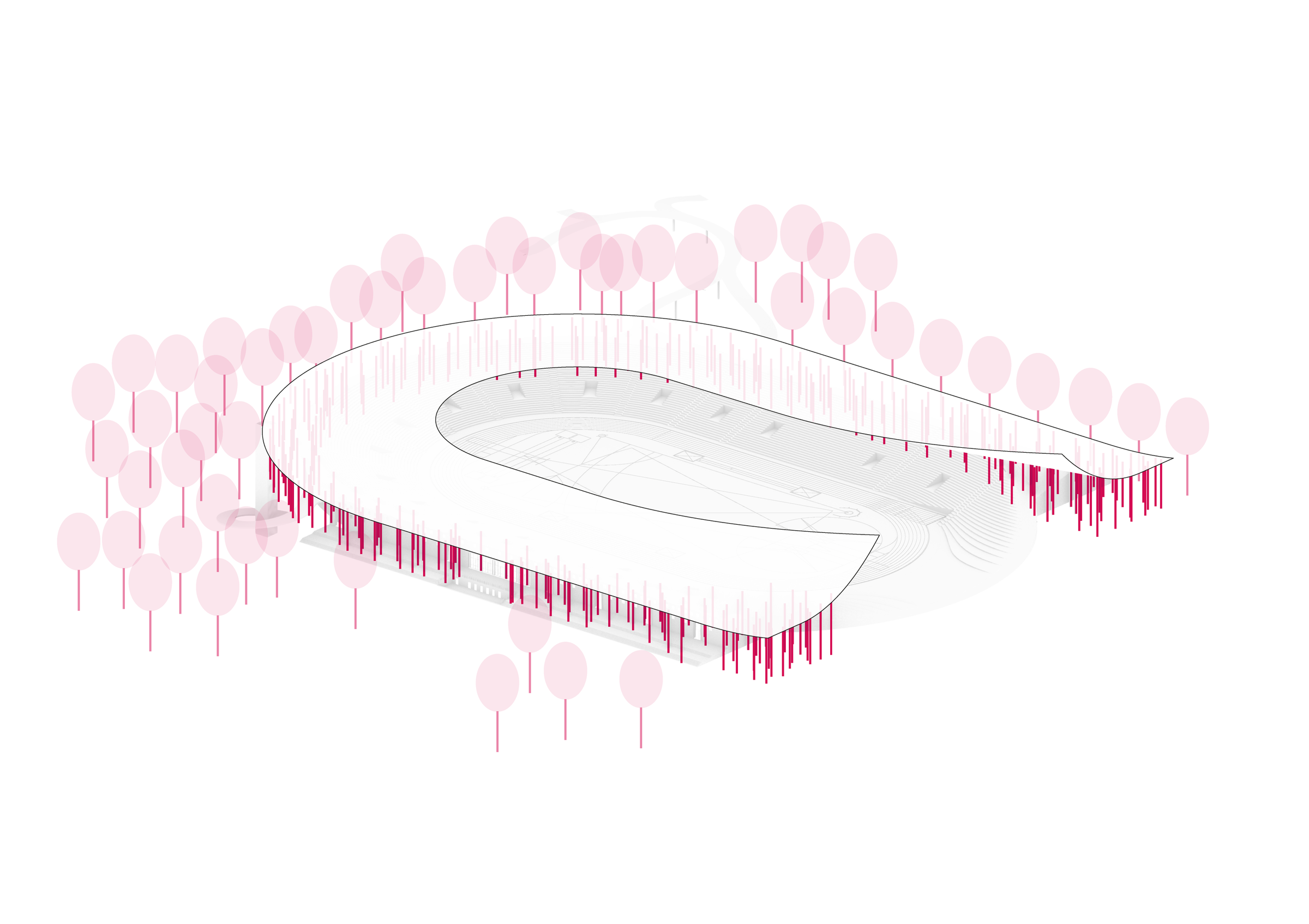 Complete SKRA concept diagram relating the column rhythm to surrounding trees