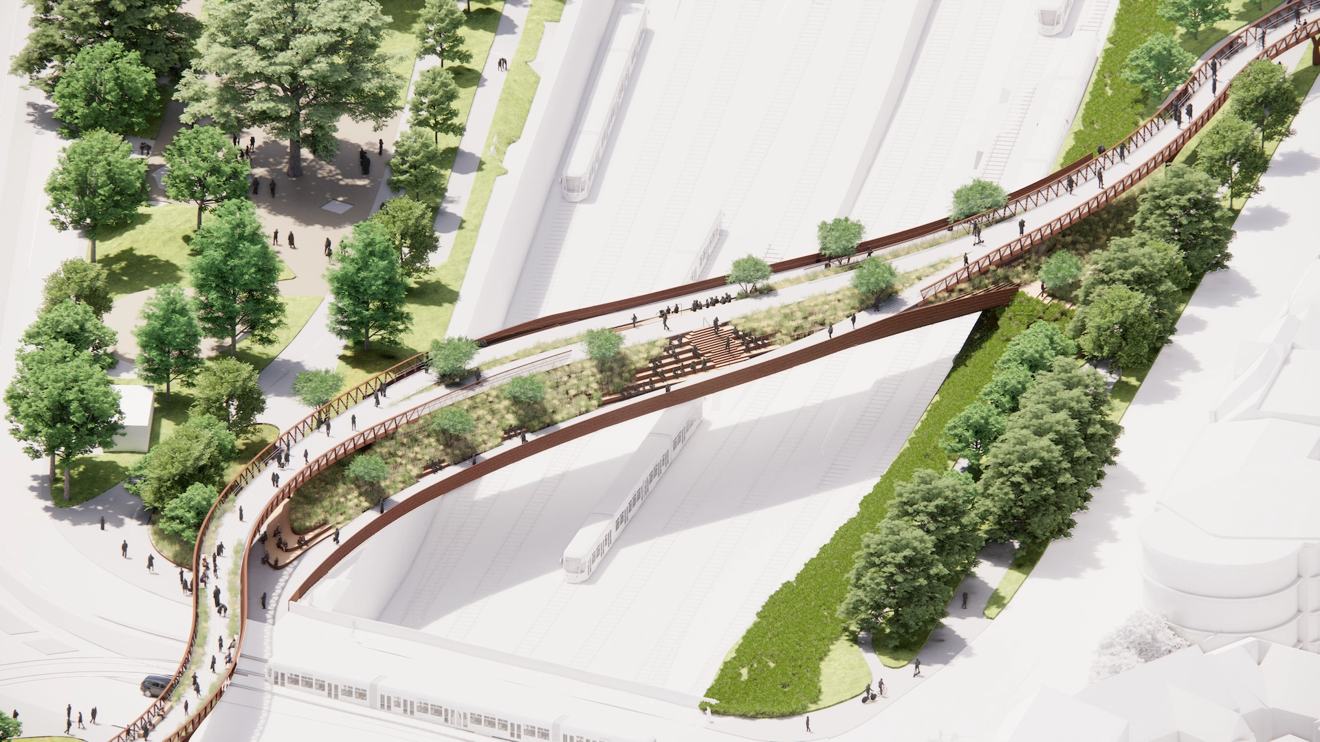 Axonometric Overview Bridge with Public Area