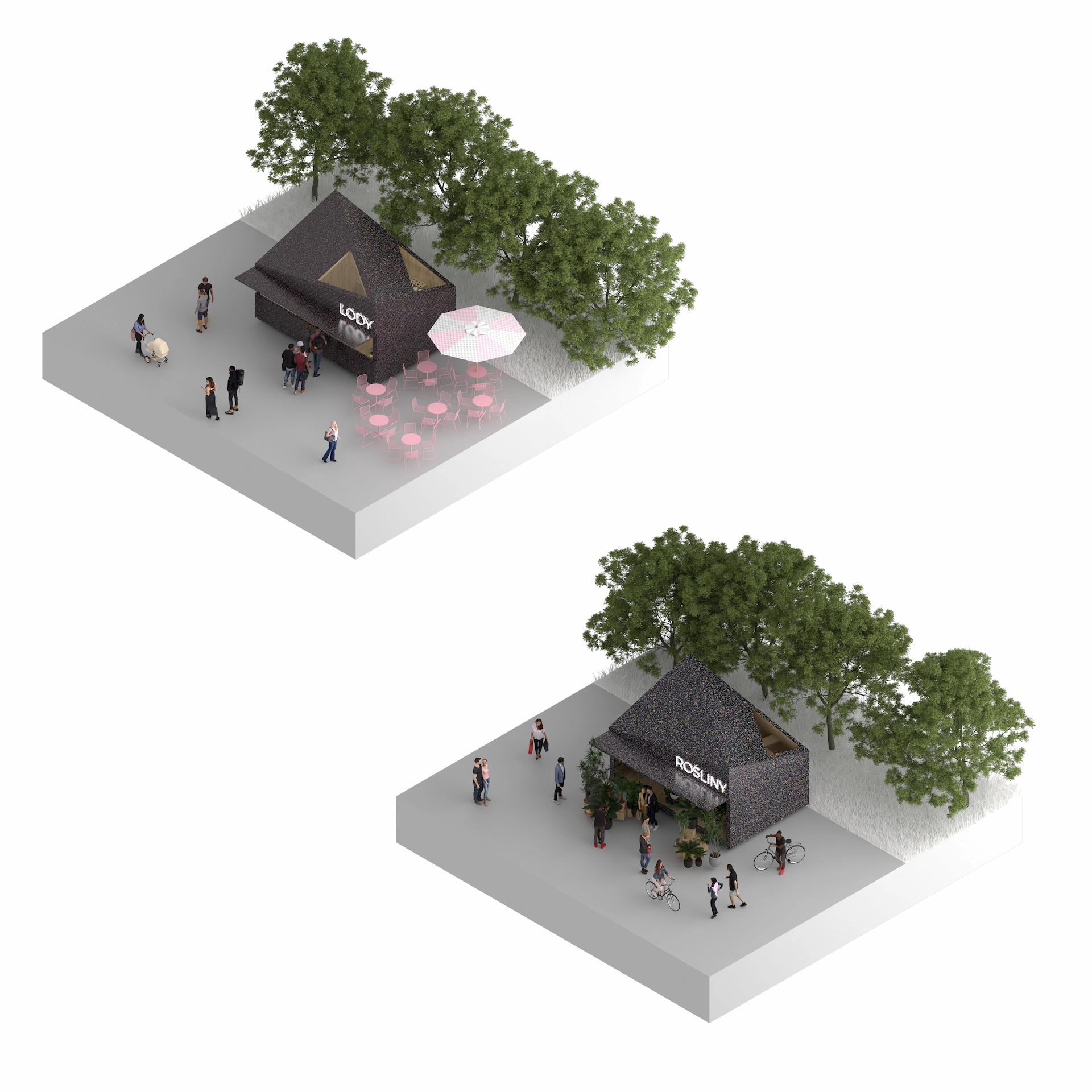 Axonometric View of 8x6m Gastronomic and Retail Unit
