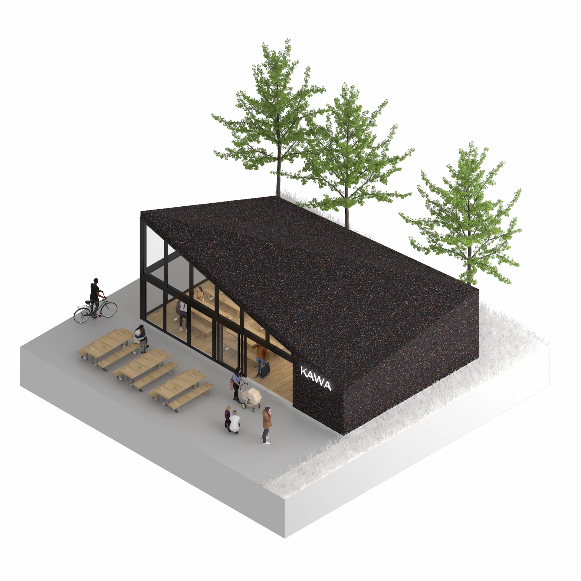 Axonometric View of 8x12m Gastronomic Unit