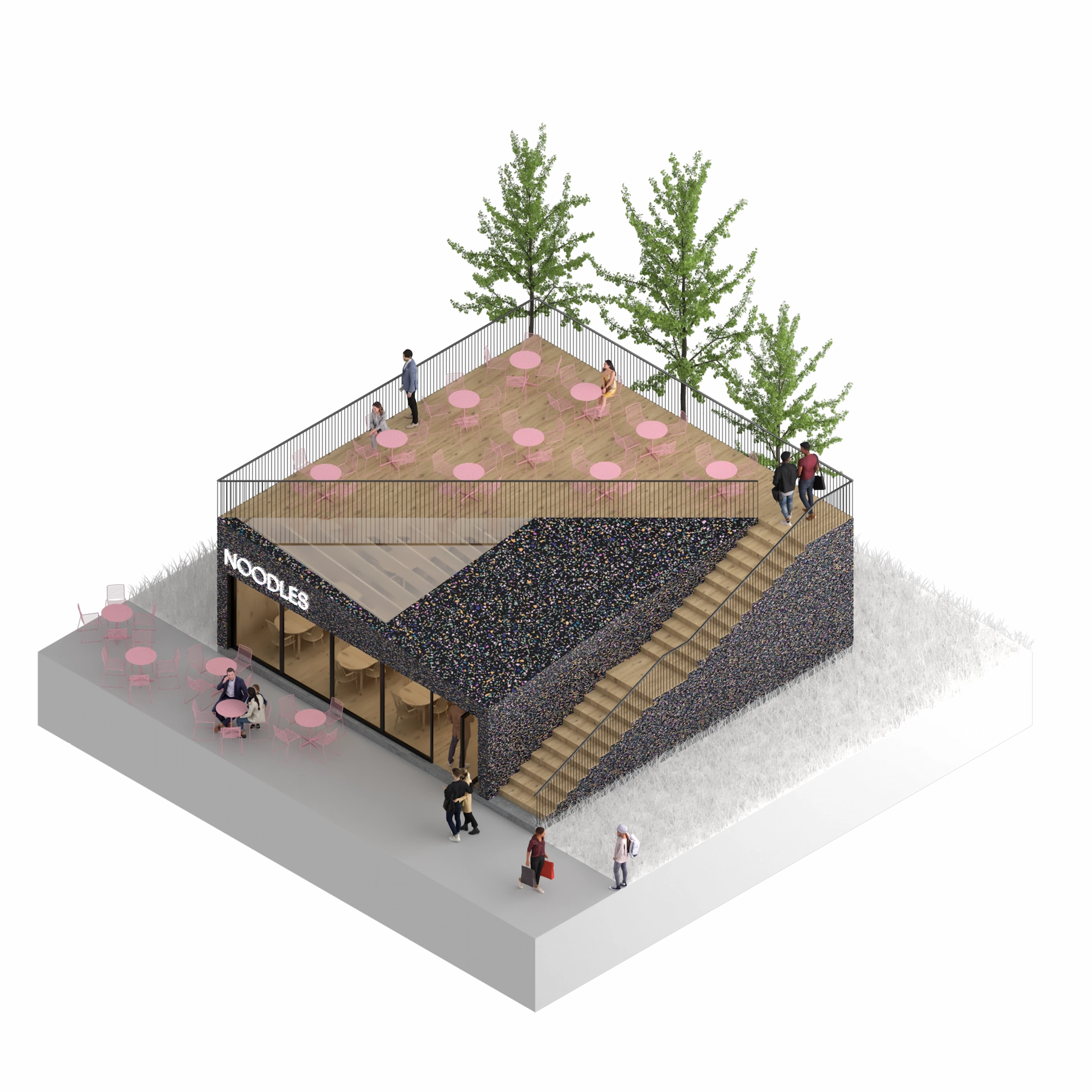 Axonometric View of 10x10m Gastronomic Unit