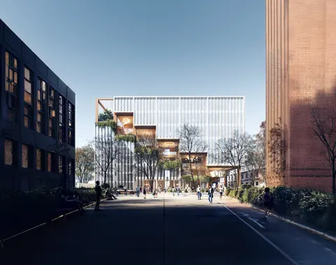 Jubilee university proposal viewed across the campus square towards its shared terraces