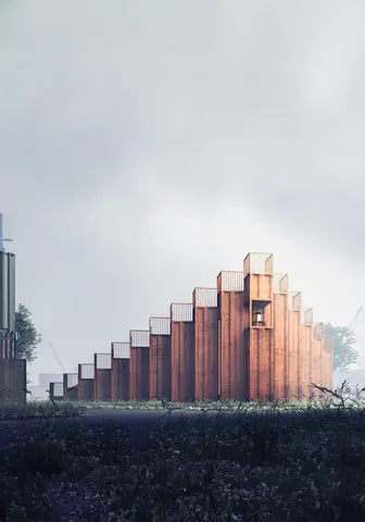 Nord Chapel concept with stepped steel facade and bell opening in Copenhagen’s Nordhavn
